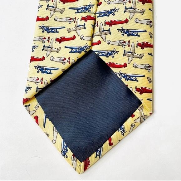 Vintage Rivety of Boston Cream Yellow Gibbon Aviation Plane Print 100% Silk Tie - Picture 3 of 7